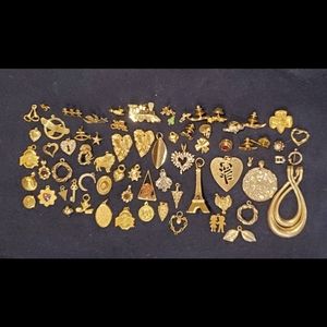 Jewelry Lot Vintage Gold Tone Charms Pins and Pendants